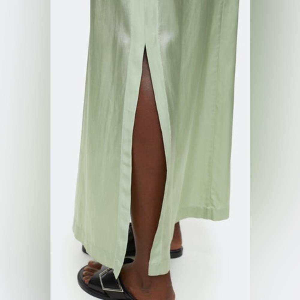 Closed Sleeveless Satin Maxi Dress in Limonada - Picture 4 of 13